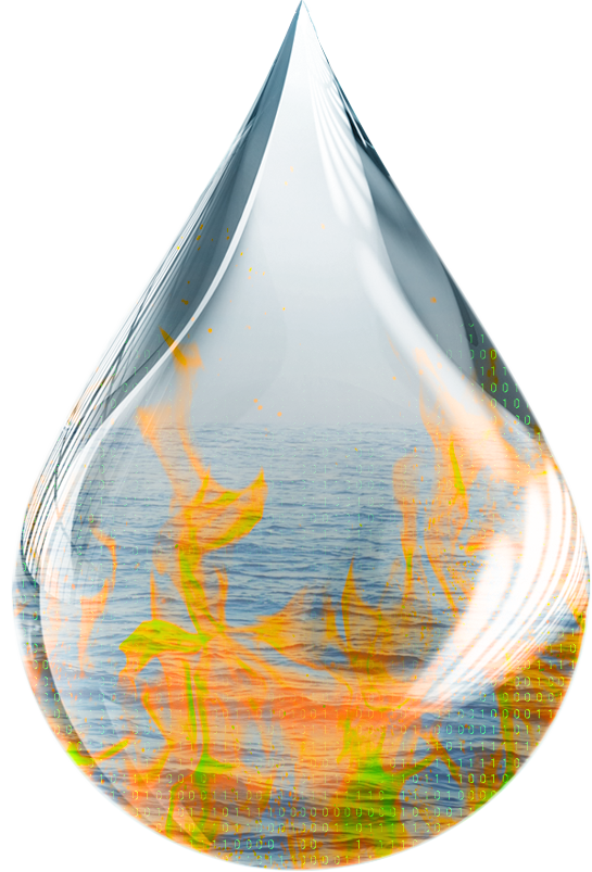 Image of a drop of water engulfed in flames